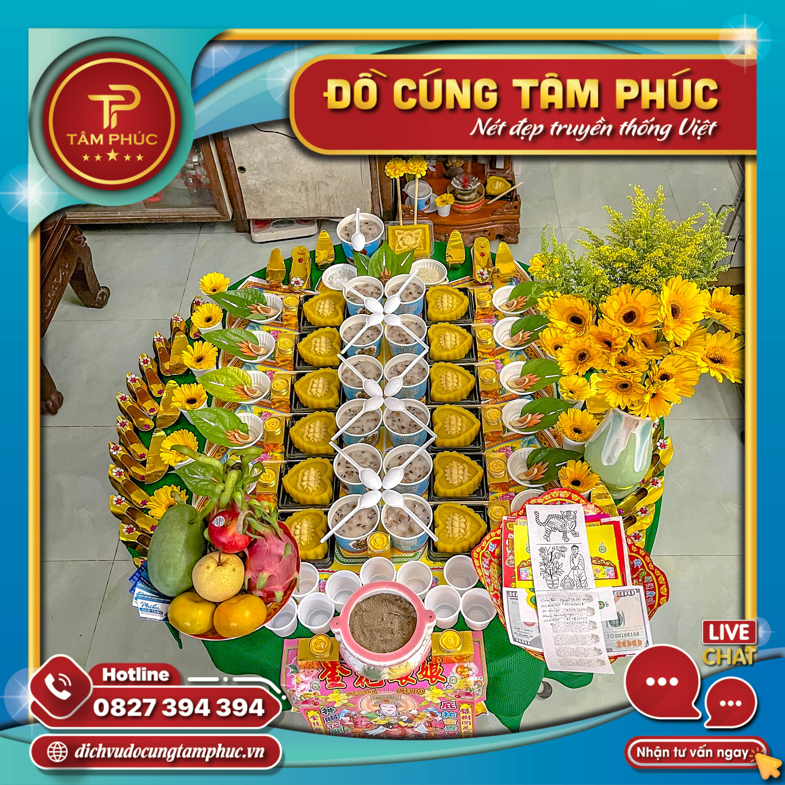 Mâm cúng Đầy Tháng - Thôi Nôi gói Chay cho bé.